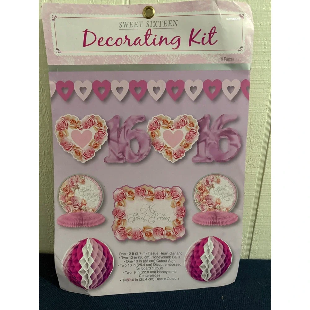 Amscan Sweet Sixteen Decorating Kit 10 Piece Pink Floral Party Supplies 249749
